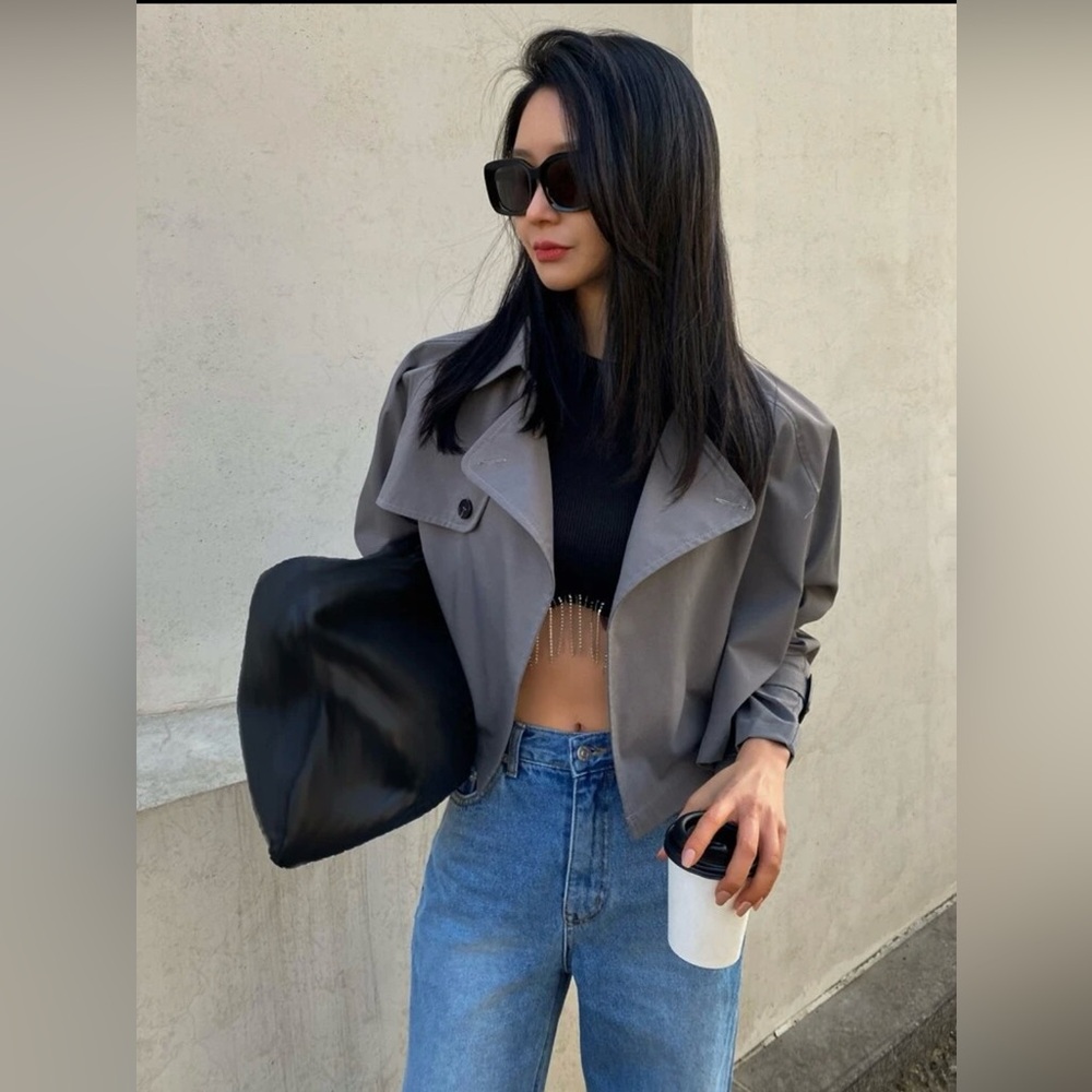 No name cropped dark grey jacket. Fits like a small. NWOT